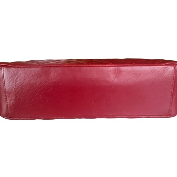 Chiara Ferretti Quilted Red Leather Handbag With Gold Chain Strap Classic Italy - Picture 5 of 8